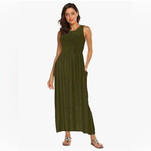 Olive green casual maxi dress